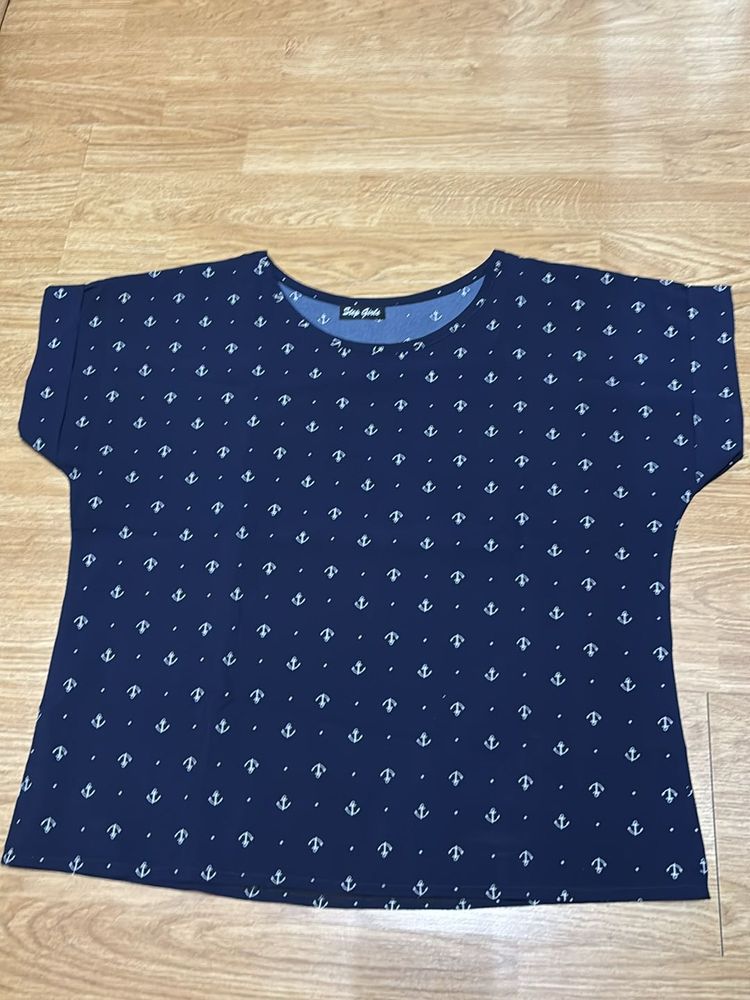 Navy Anchor Print Top