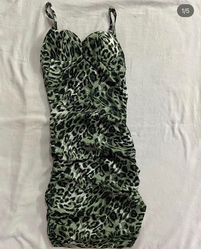 Leopard Print Ruched Mini Dress