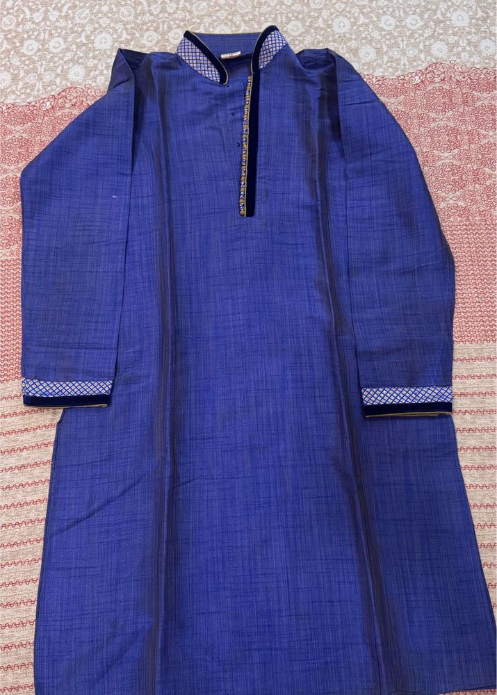 manyavar Men's Blue Kurta