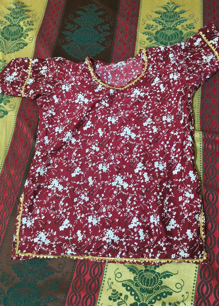 Maroon Floral Print Kurta
