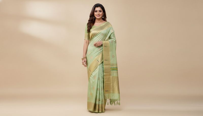 New Elegant Pastel Green Silk Blend Saree
