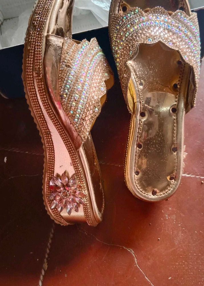 Sparkly Gold Platform Slides