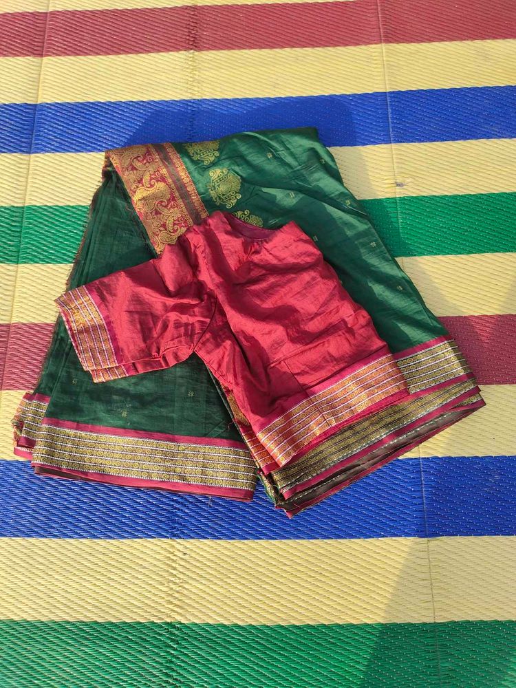 Green South Indian Saree with Blouse
