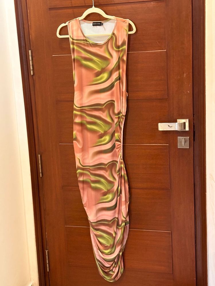 Stylish Marble Print Ruched Midi Dress