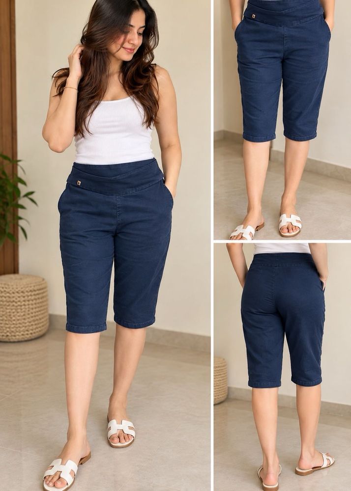Capri Pants Women's Navy Blue Cropped Trousers