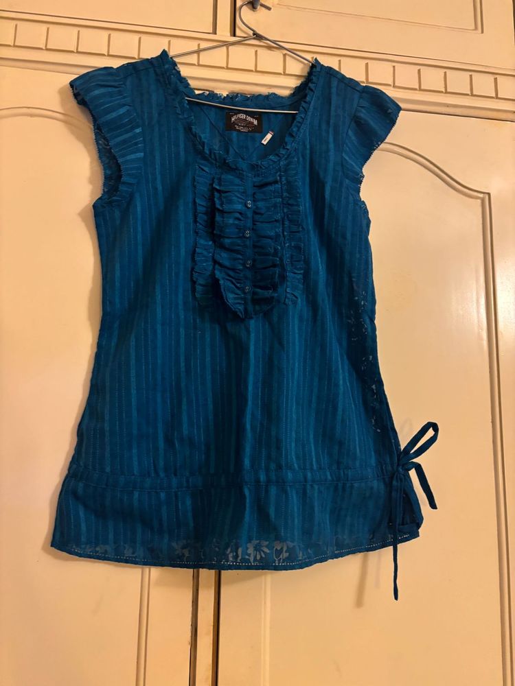 Tommy Hilfiger Sheer Blue Ruffled Tunic To