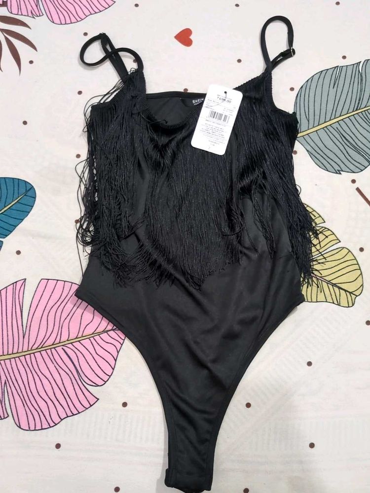 Black Fringed Bodysuit