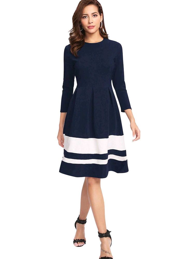 Amazon New Navy Fit Flare Dress(FREE FLOWER CLIP)