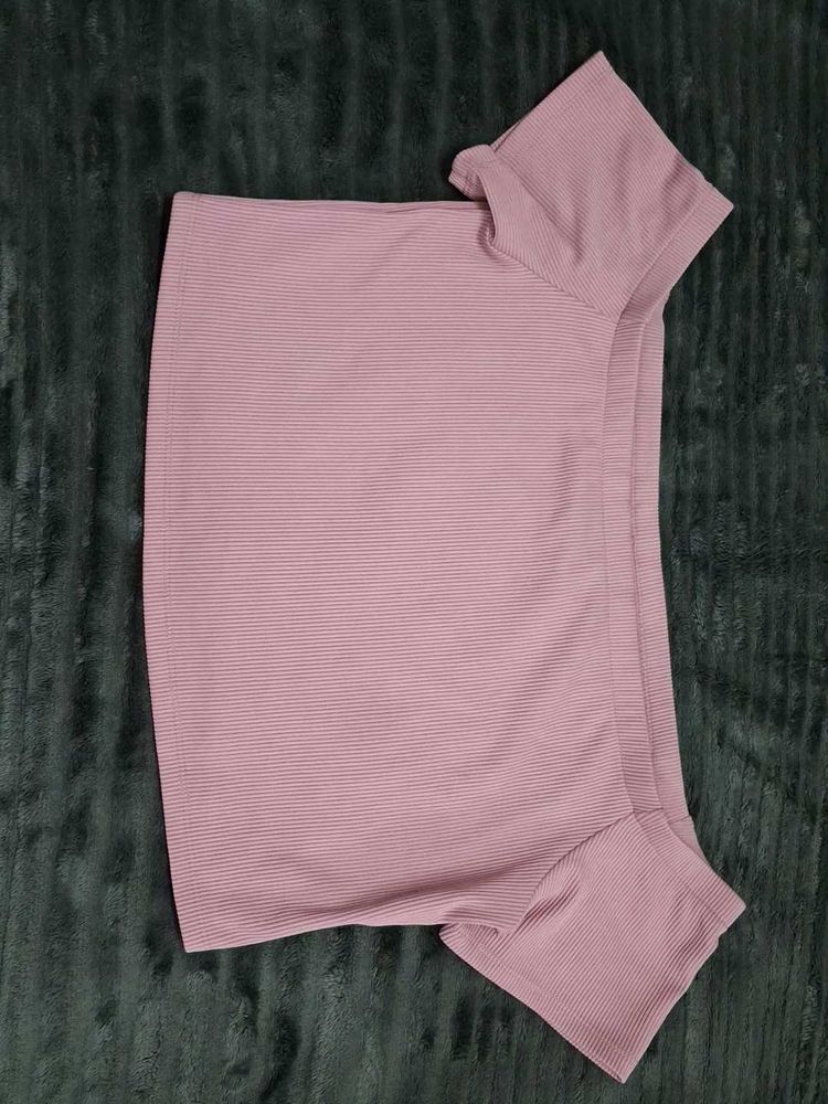 H&amp;M Soft Pink Striped Off-Shoulder Top