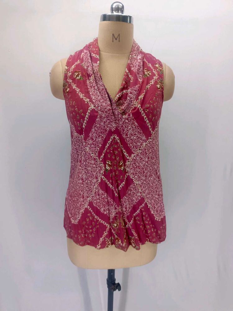 Women's Pink Printed Sleeveless Blouse
