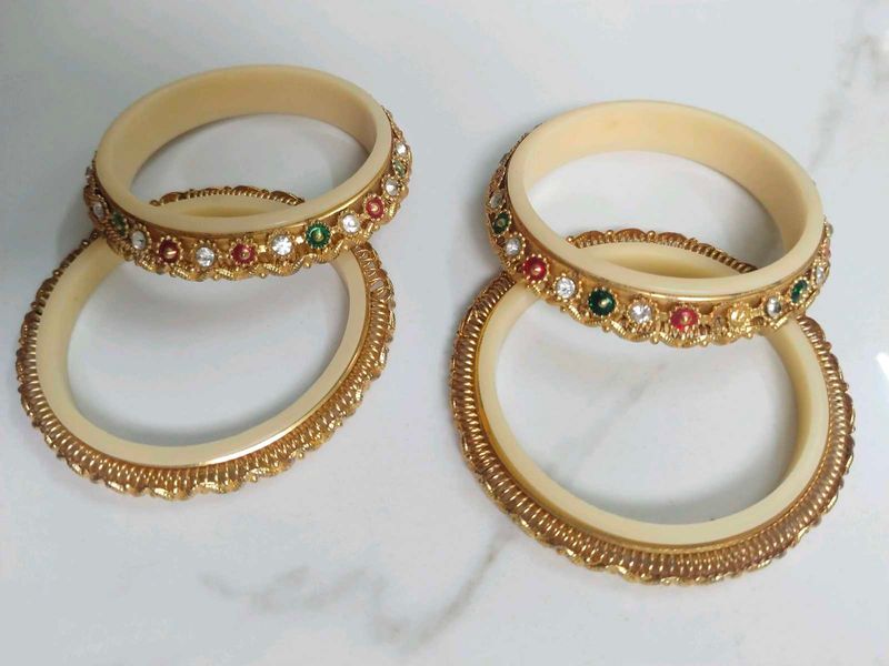 Exquisite Stone-Studded Gold Bangles