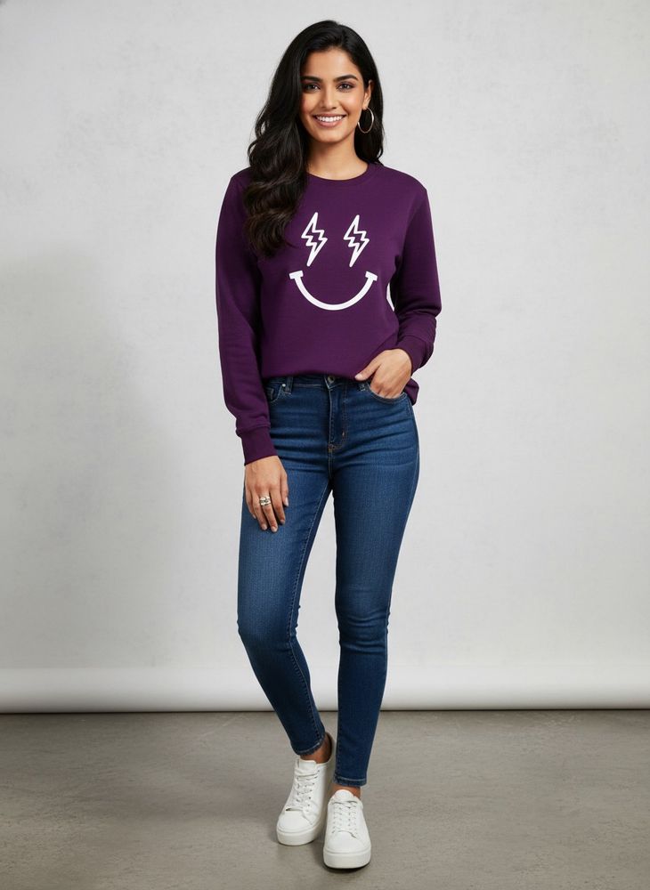 Purple Smiley Lightning Sweatshirt