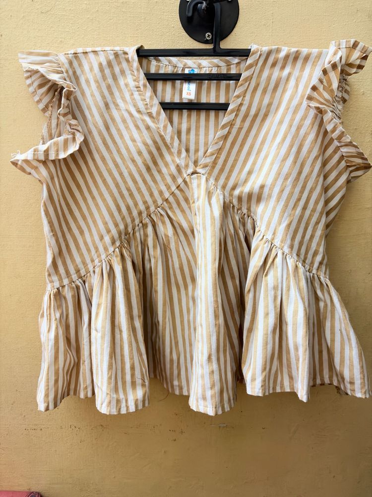 Striped Ruffle Sleeve Top