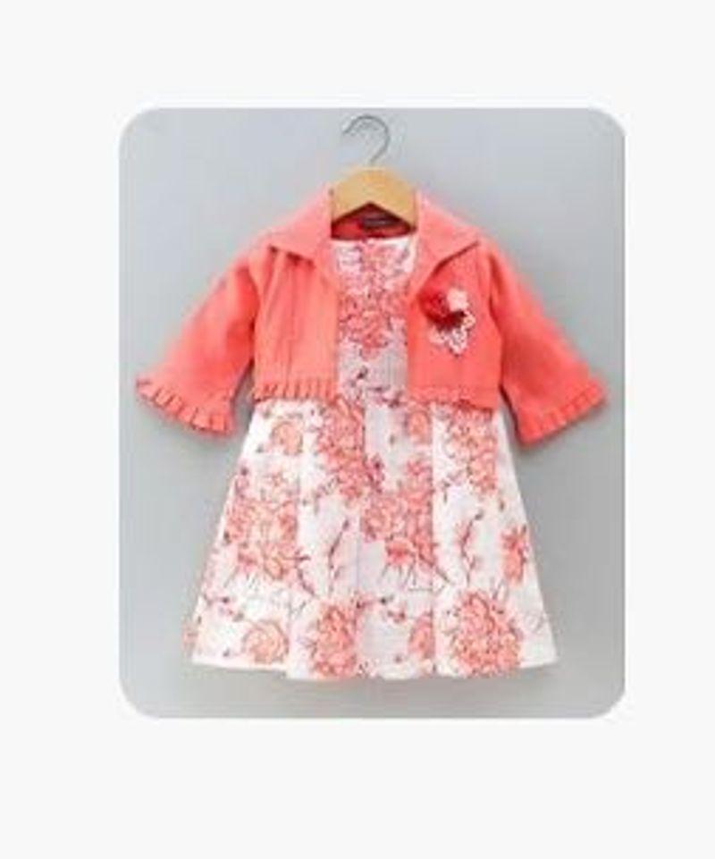 Enfance Printed Dress With Shrug Size 4-5 Y