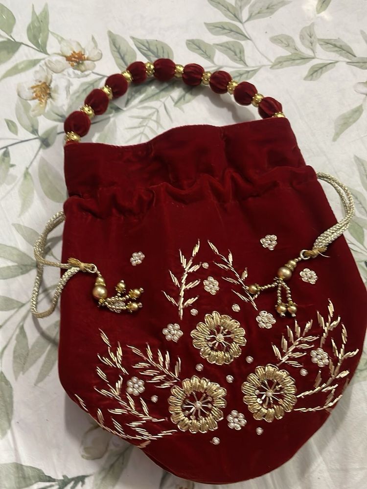 Elegant Maroon Velvet Potli Bag