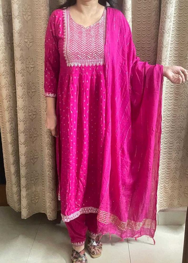 Embroidered Nyra cut Kurta Set with Dupatta