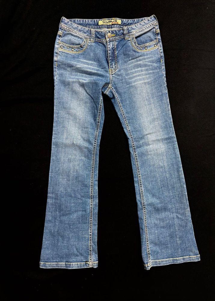 Vintage Rhinestone Blue Wash Bootcut Jeans