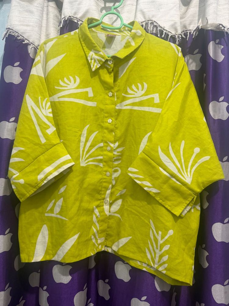 Lime Green Printed Button-Up Top coord set