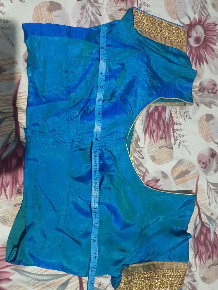 Blue &amp; Gold Sari With Blouse