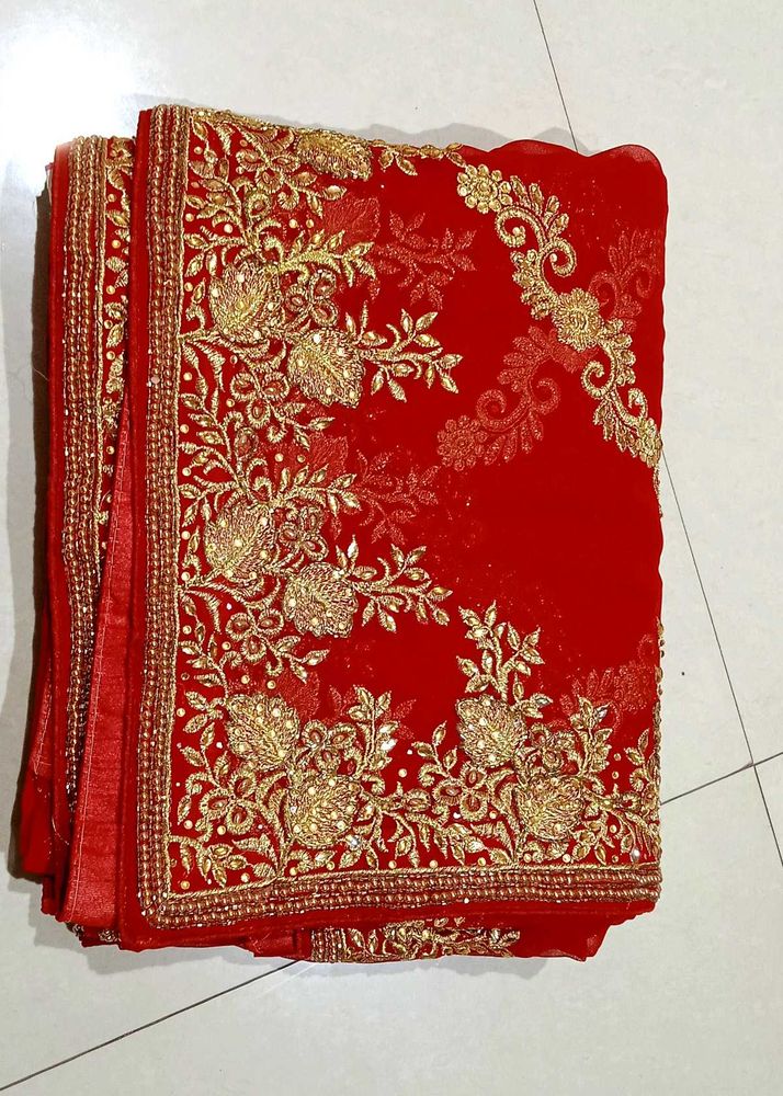 Red &amp; Gold Saree