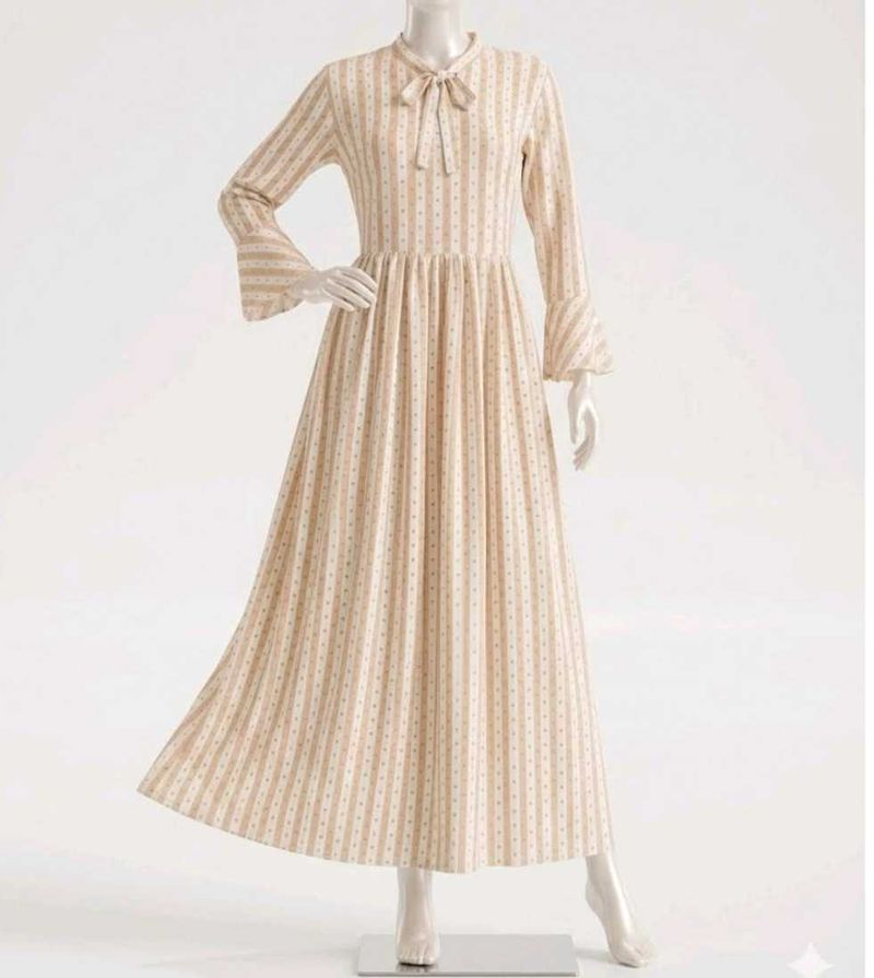 Elegant Ethnic Long  Dress with Tie-Up Neck