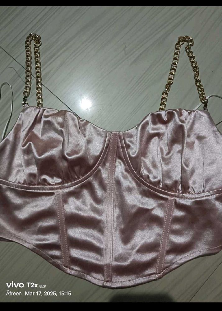 Blush Satin Chain Strap Corset Top