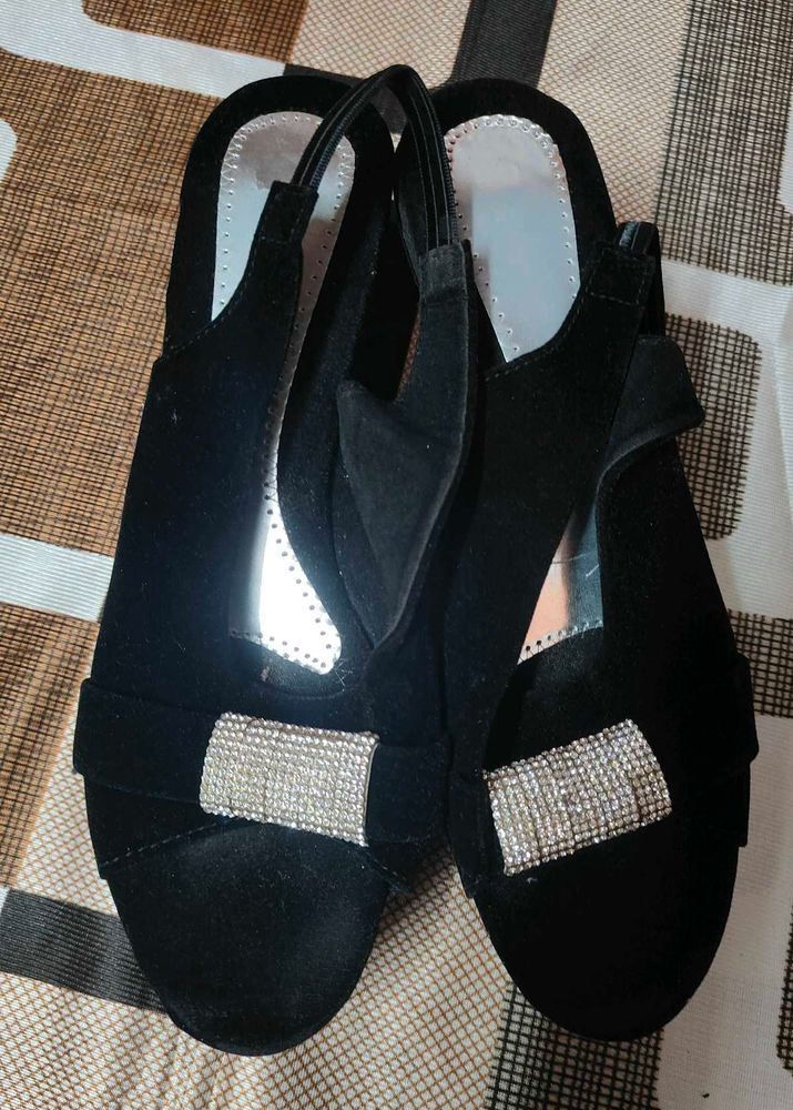 Black Slingback Heels with Rhinestone Detail