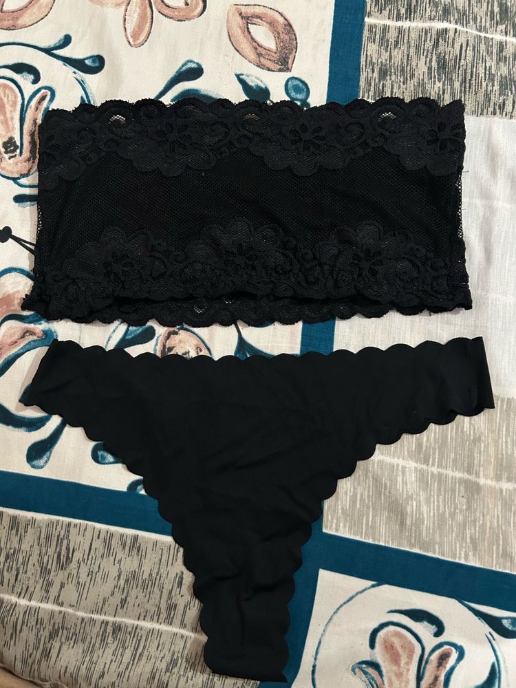 XS Black Lace Bralette &amp; Thong Set