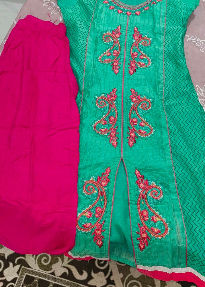 Green Kurta with Pink Palazzo
