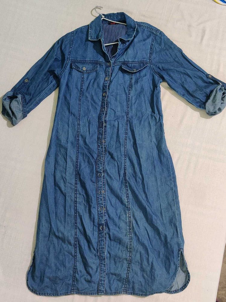 Classic Denim Maxi Shirt Dress