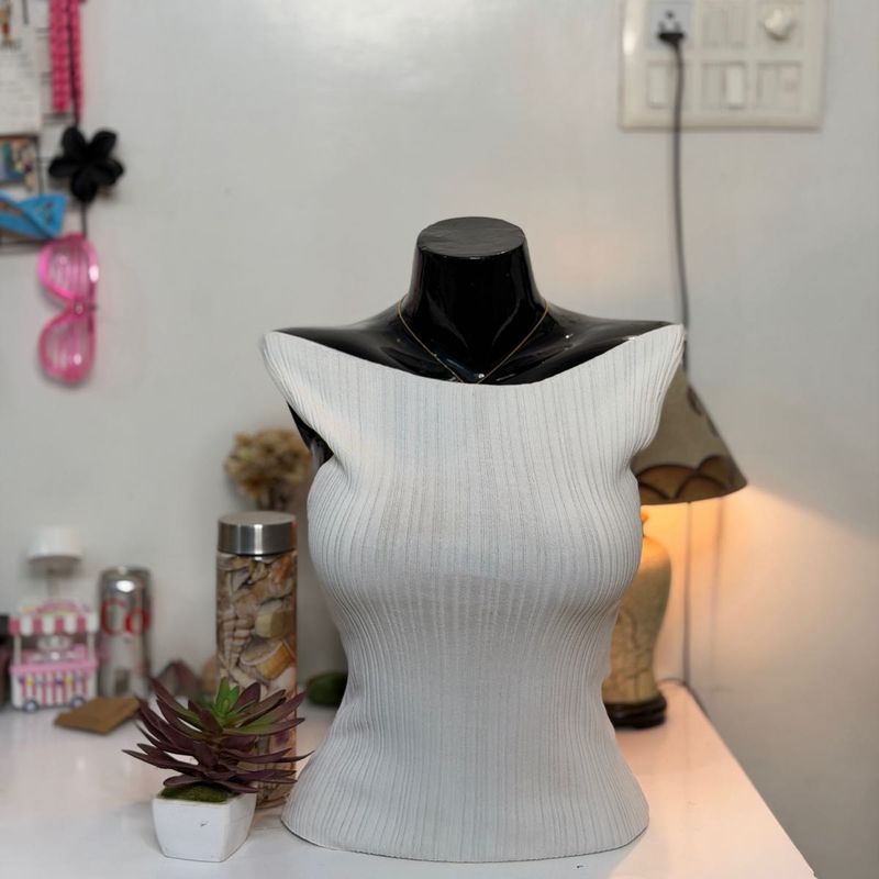 White Ribbed Knit Top