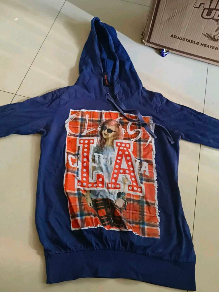 Blue Graphic Print Hoodie