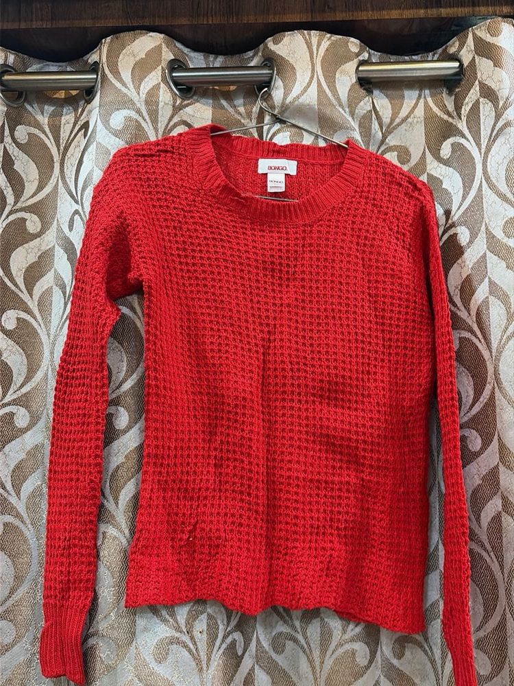 Vibrant Red Waffle Knit Sweater
