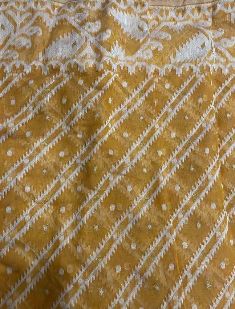 Elegant Mustard Yellow Fabric with White Motifs
