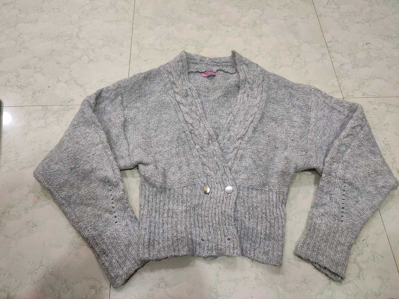 Gray Knit Cropped Cardigan