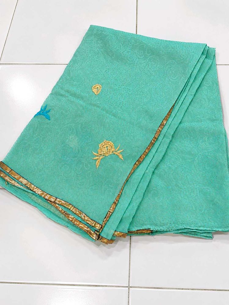 Elegant Aqua Blue Embroidered Saree
