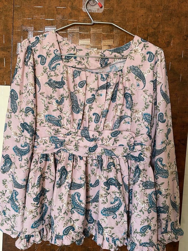 Pink Paisley Print Peplum Top