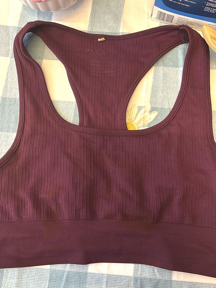 Ribbed Maroon Sports Bra