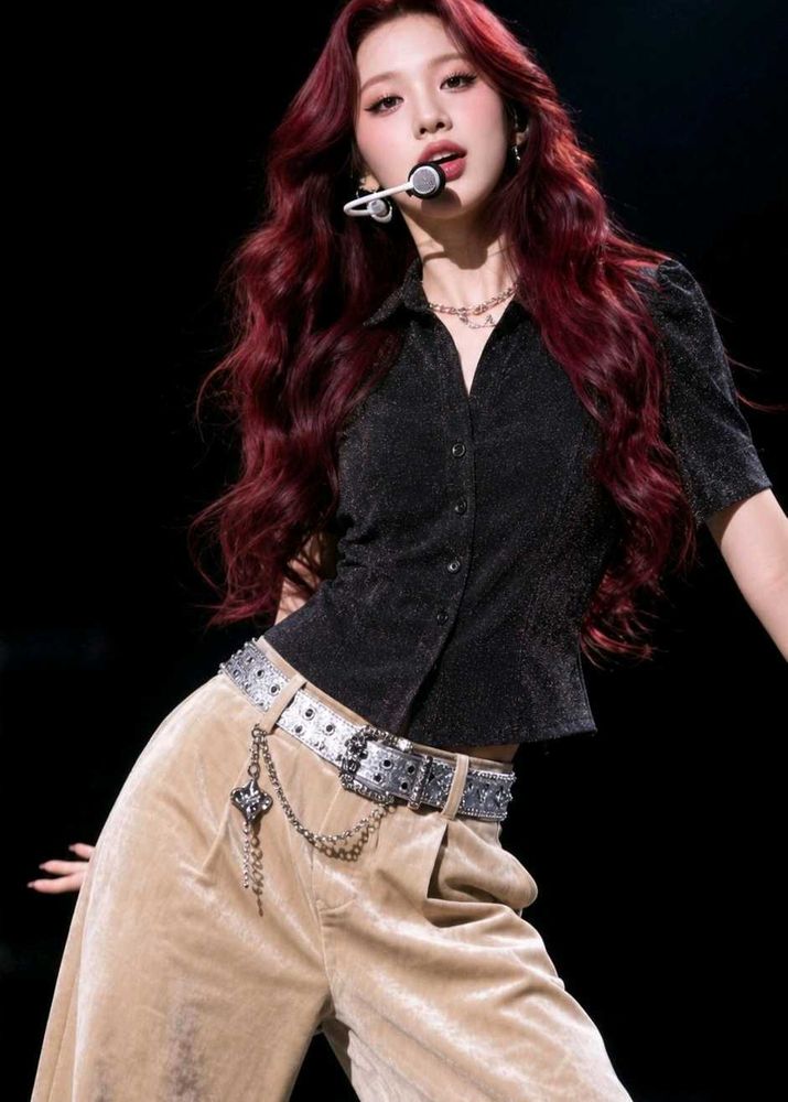 Korean Pintrest Sparkly Puff Sleeve Button-Up Shir