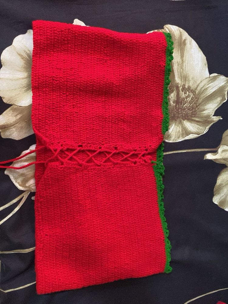 Handmade Knitted Red &amp; Green Pouch