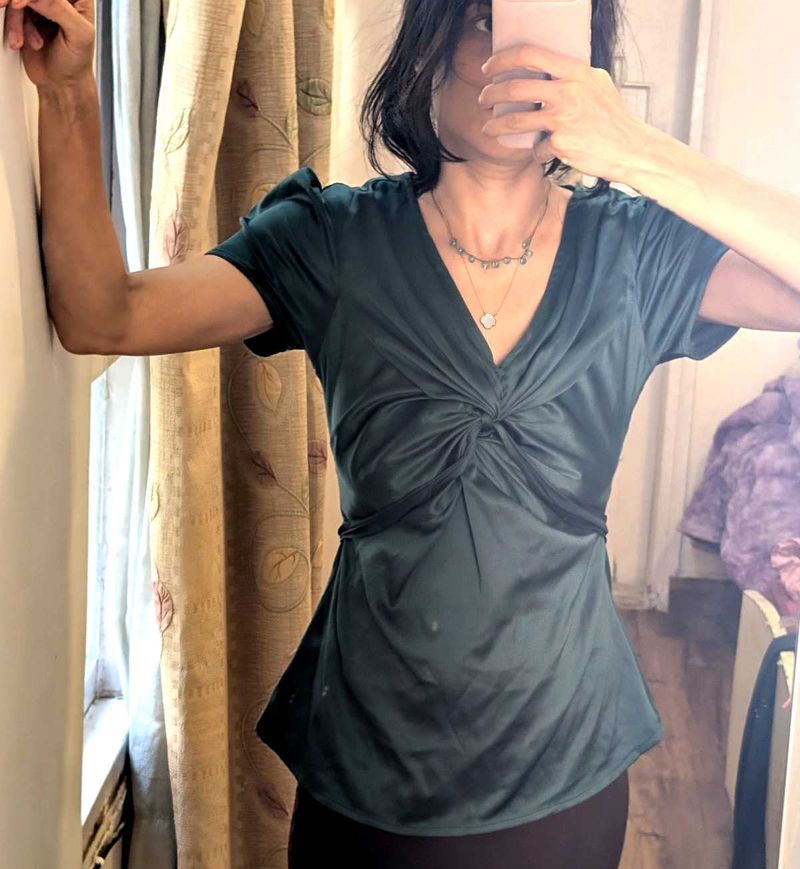 Elegant Green Twist Front Top