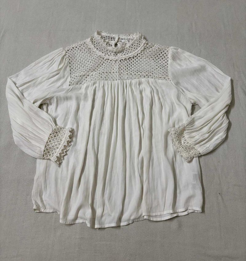 Crochet Boho Detail White Blouse