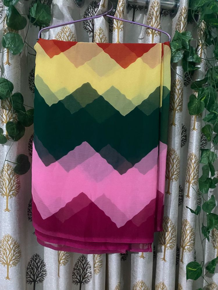 Colorful Chevron Pattern Saree