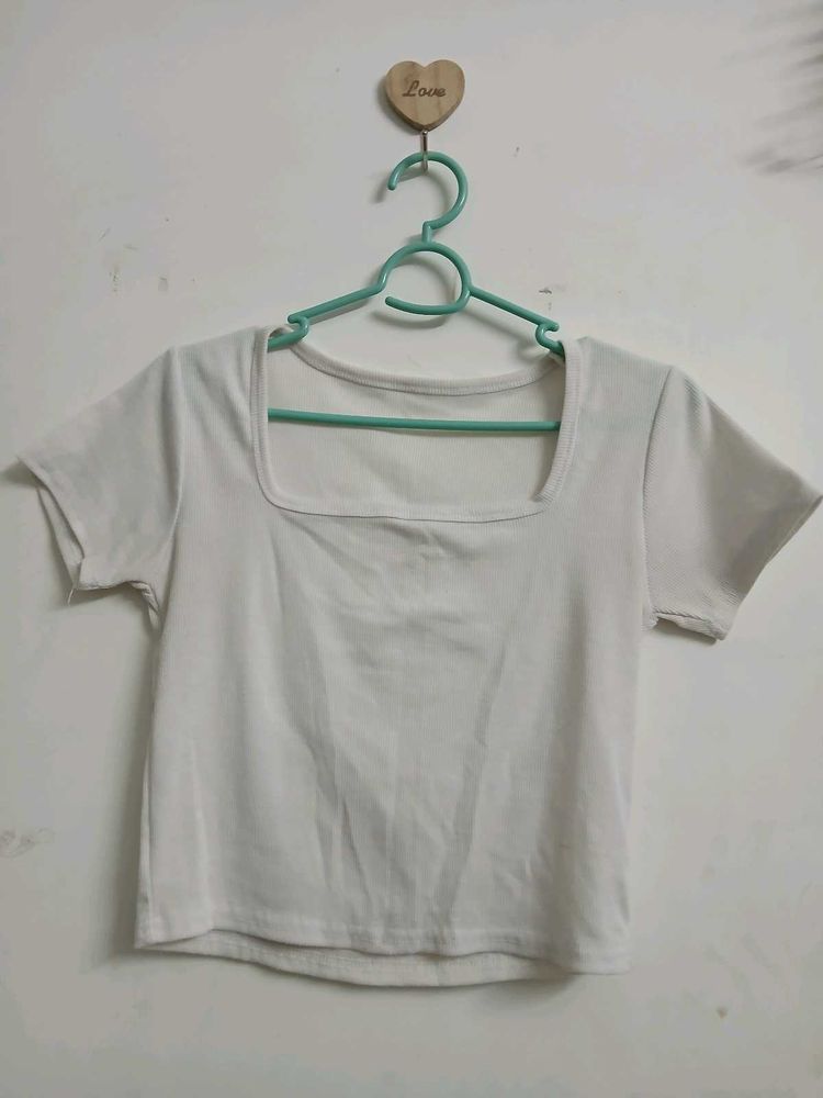 White Square Neck T-Shirt