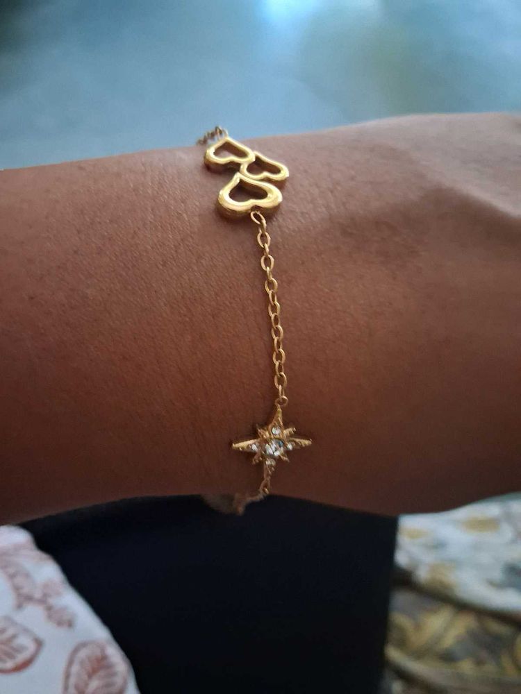 Charming Gold Bracelet with Heart &amp; Star Charms