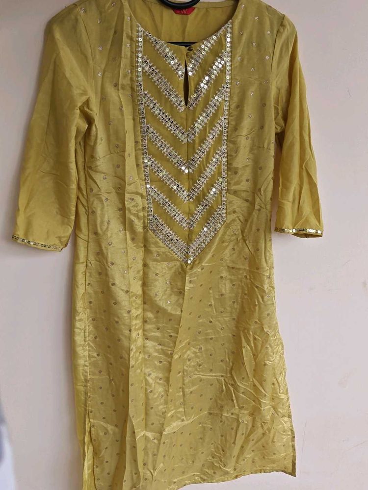 "W" Elegant Yellow Kurti with Sequins