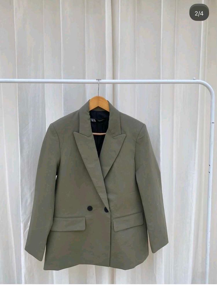 Zara Olive Double-Breasted Blazer