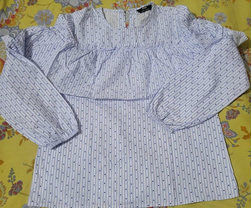 Blue Striped Ruffled Top