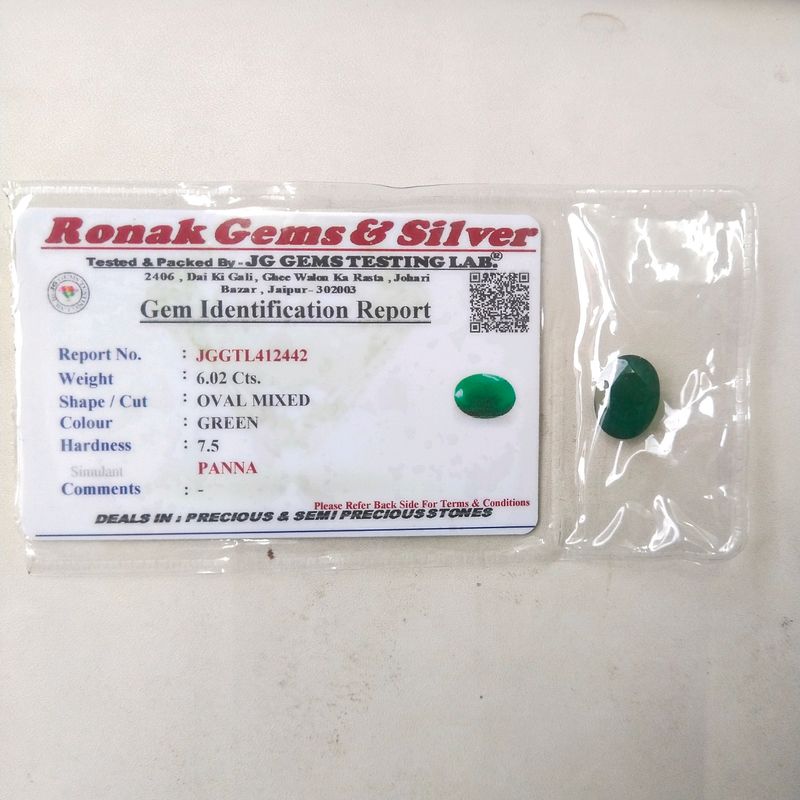 6.02 Cts.Natural Zambian Panna Stone with lab cert