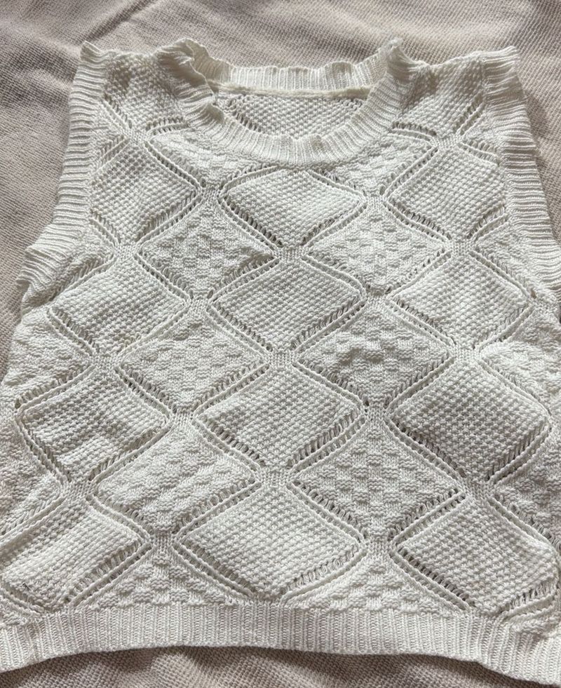 White Knit Sleeveless Top